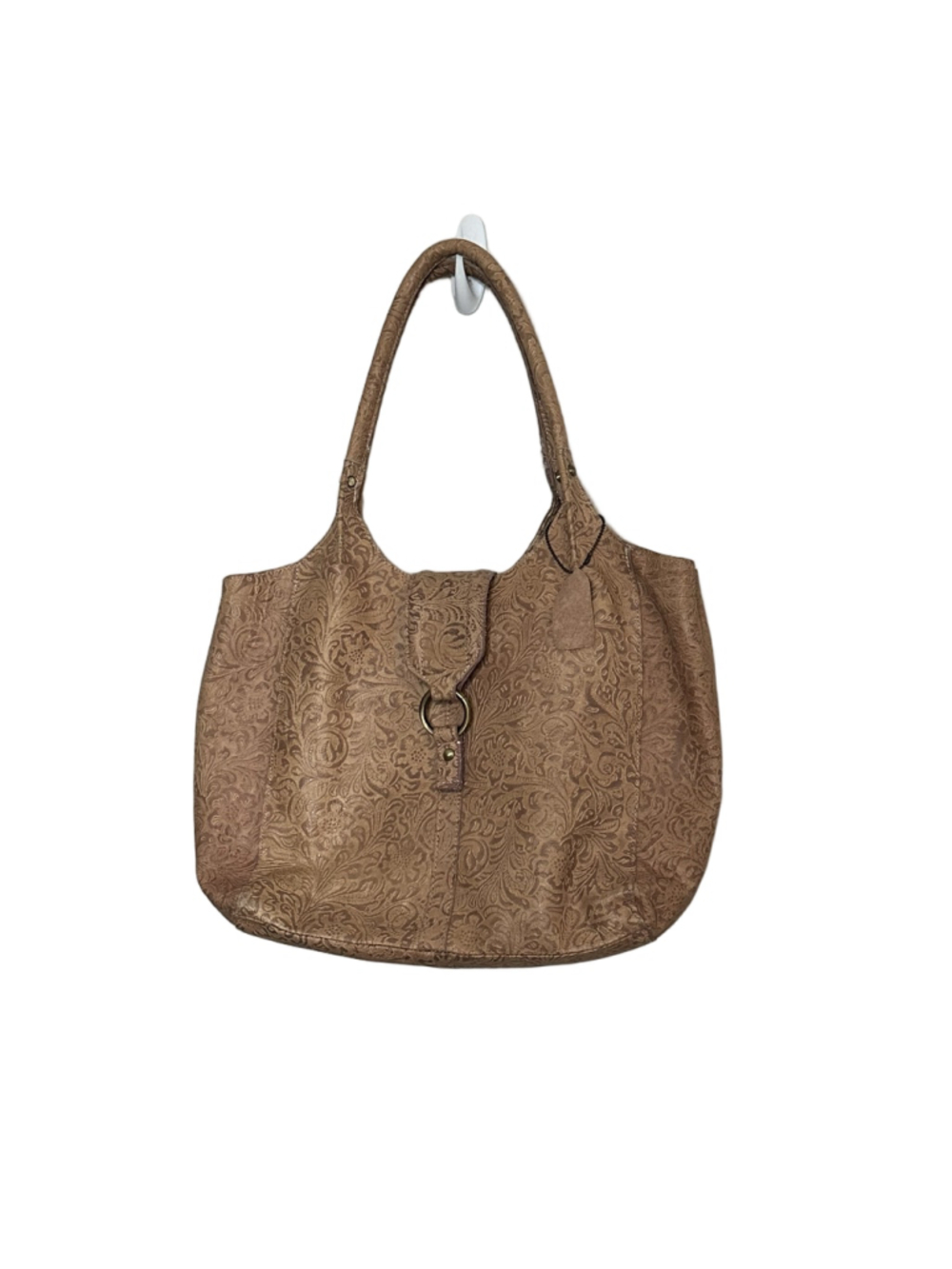 Vintage Tan leather boho tooled slouchy hobo bag